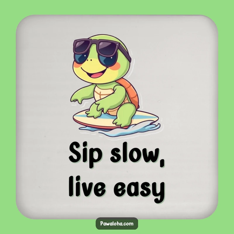 Funny Turtle Surfer Drink Coaster: Cool Sunglasses Dude Bar Gift