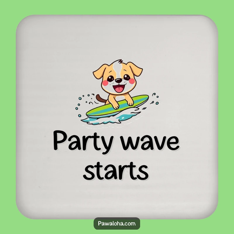 Funny Surfing Dog Coaster - Grinning Pup Wave Protection Gift