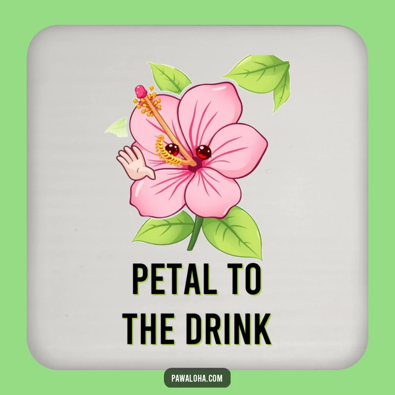 Funny Hibiscus Flower Coaster Set: Adorable Waving Character Drink Decor Gift
