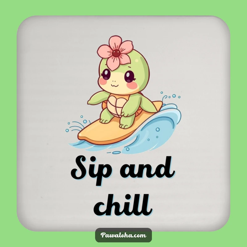 Funny Kawaii Sea Turtle Drink Coaster: Cute Table Protector, Perfect Ocean Themed Funny Gift