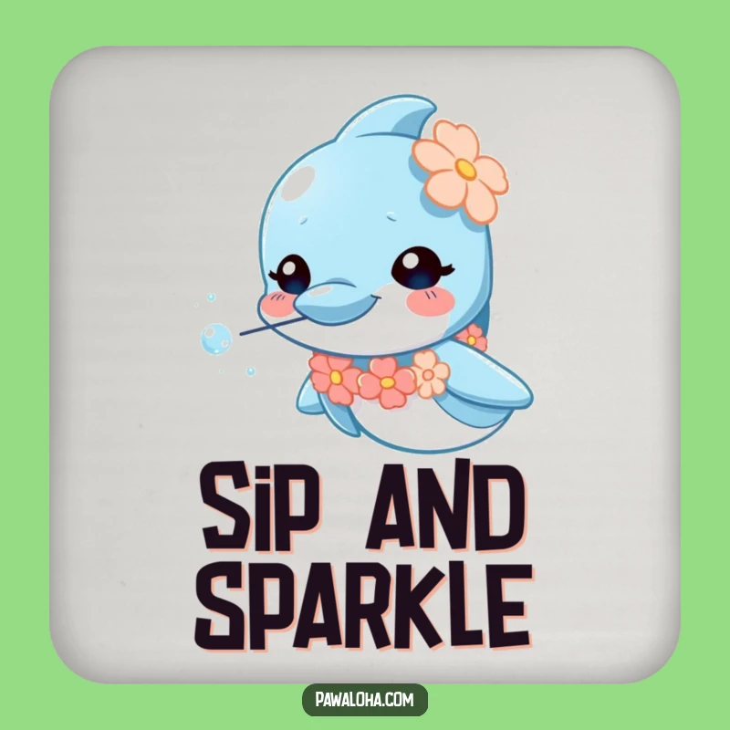 Funny Dolphin Lei Drink Coasters: Protect surfaces with cute dolphins, a tropical and fun funny gift set.