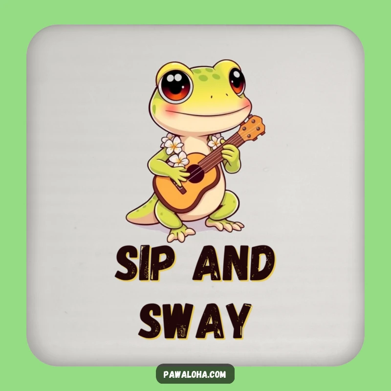 Funny Kawaii Gecko Coaster: Hawaiian Ukulele Drink Protector - Gift Set