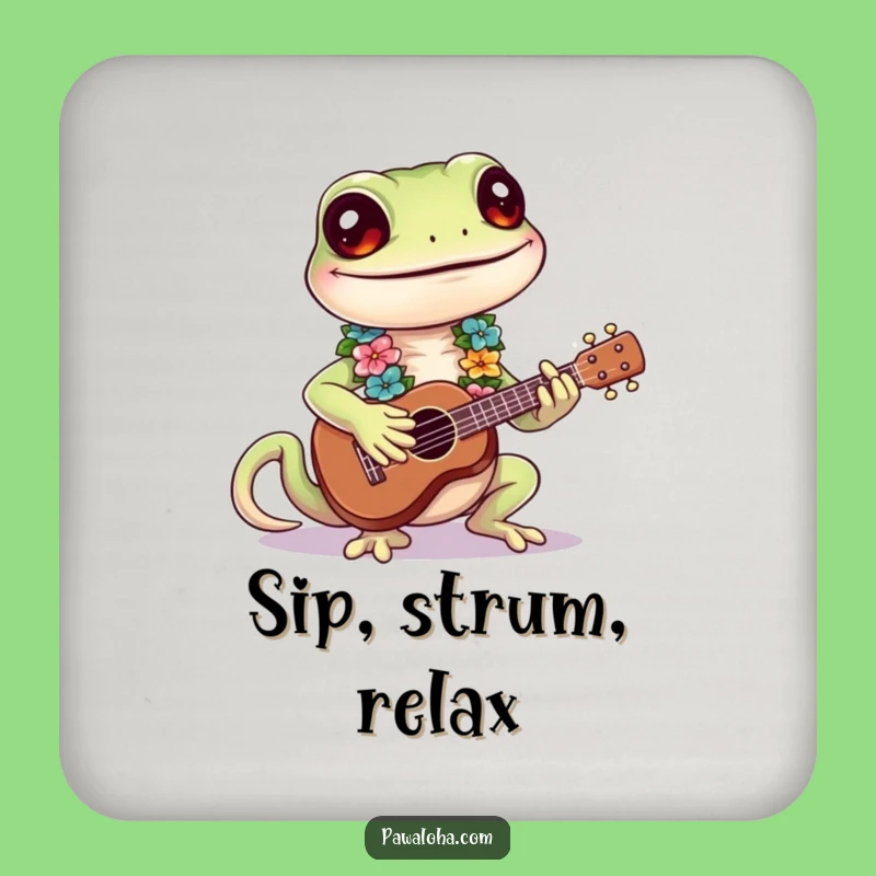 Funny Gecko Aloha Coaster - Humorous Gecko Gift for Tropical Drinks