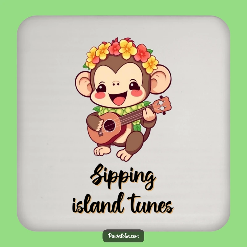 Funny Kawaii Monkey Coaster: Ukulele Vibes, Humorous Table Protector Gift