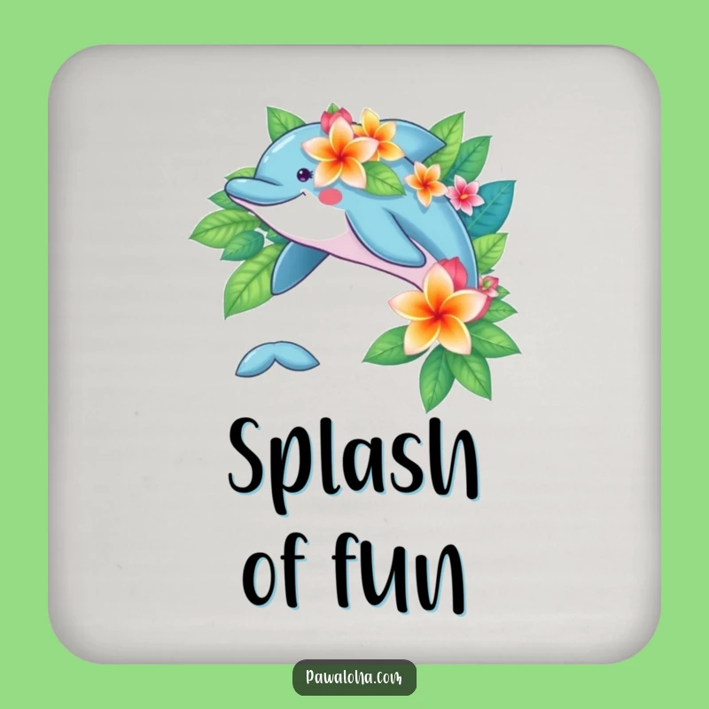 Funny Dolphin Flower Drink Coaster: Playful Tropical Ocean Bar Gift