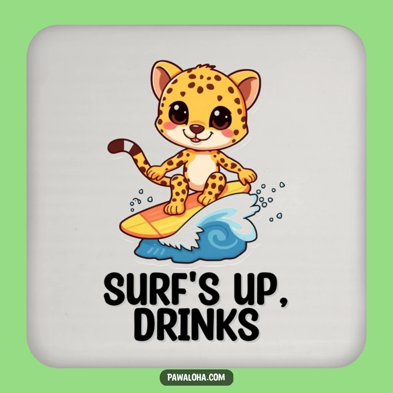 Funny Cheetah Wave Coaster: Protect Surfaces with Surf Style, Chic Funny Gift