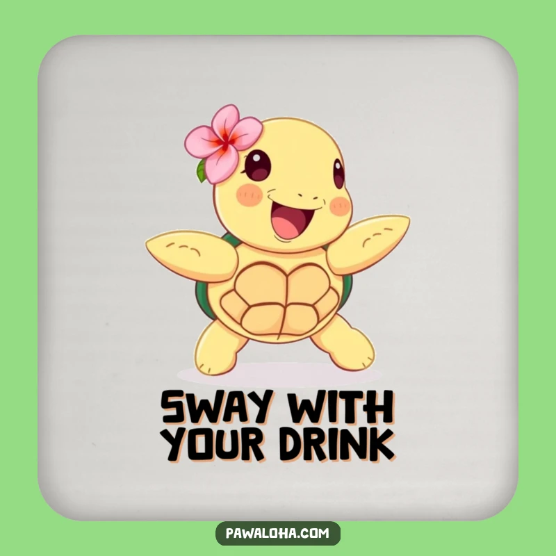 Funny Hula Coaster: Happy Turtle, Tropical Style, Protect Surfaces Funny Gift!