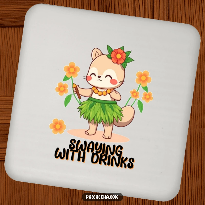 Funny Coaster: A cute animal wearing a grass skirt dances the hula, adding tropical humor to your drink setup.