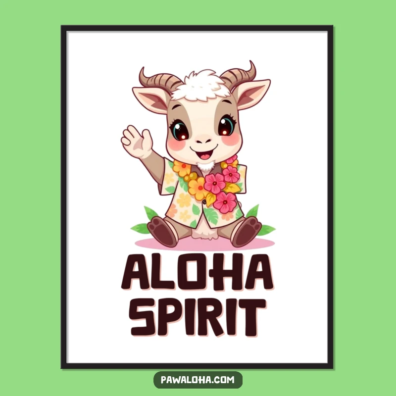 Funny Aloha Goat Poster - Tropical Party Wall Art for a Funny Gift