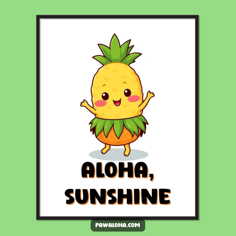 Funny Kawaii Pineapple Dancer Poster: Happy Tropical Wall Art Gift