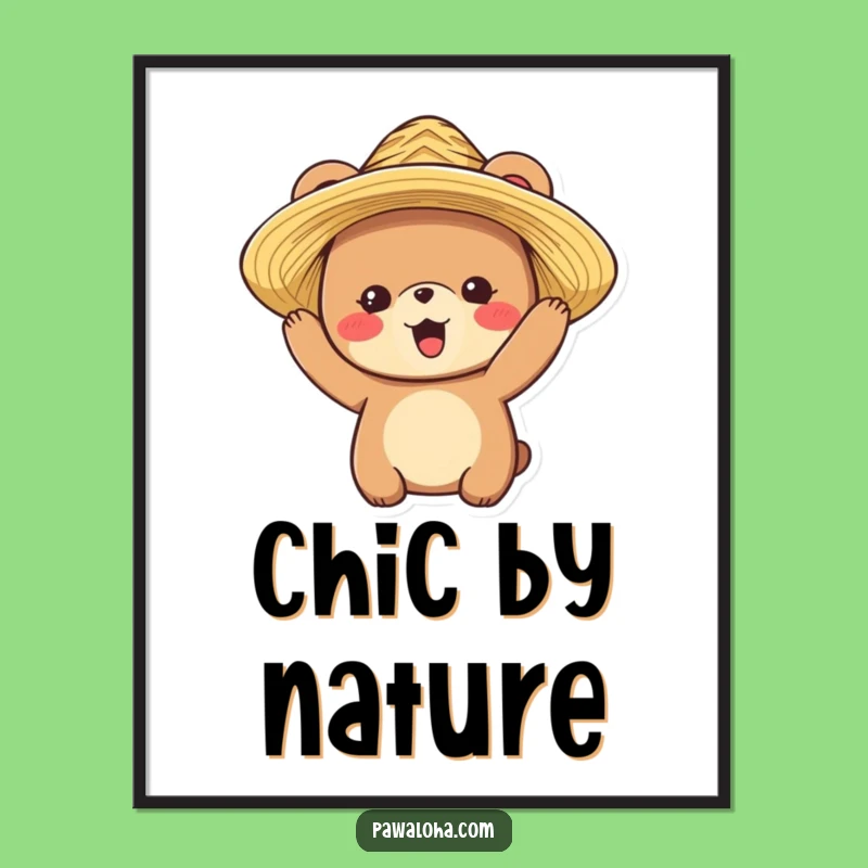 Funny Bear Vacation Poster: Charming Bear Art with Straw Hat, Perfect Funny Gift Decor