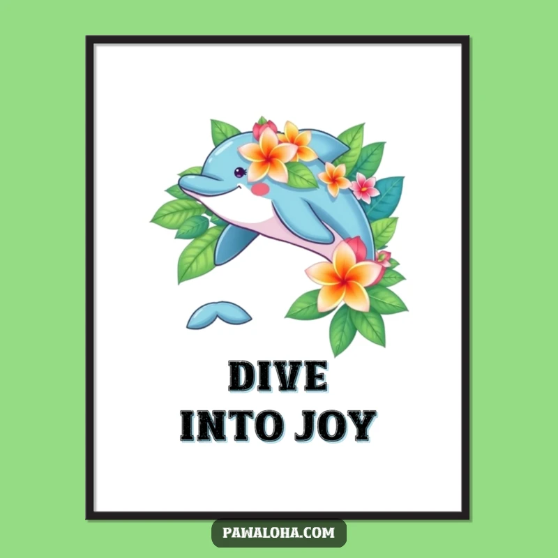 Funny Dolphin Flower Poster: Playful Tropical Ocean Art Print Gift