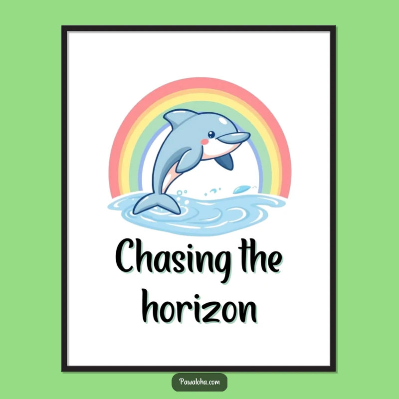 Funny Dolphin Poster, Leaping Rainbow Ocean Wall Art, Perfect Joyful Decor Gift