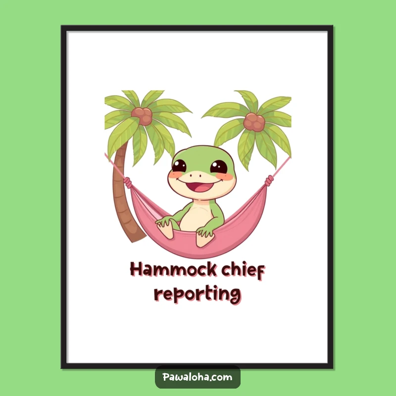 Funny Gecko Hammock Poster: Hilarious Tropical Art Print Gift