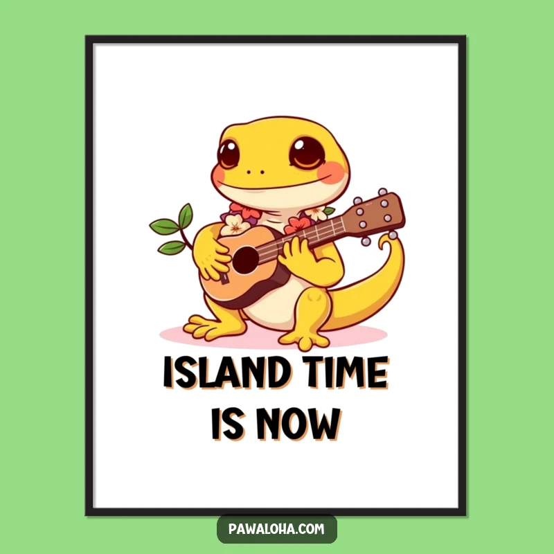 Funny Gecko Serenade Poster: Kawaii Tropical Art, Musical Reptile, Charming Funny Gift!