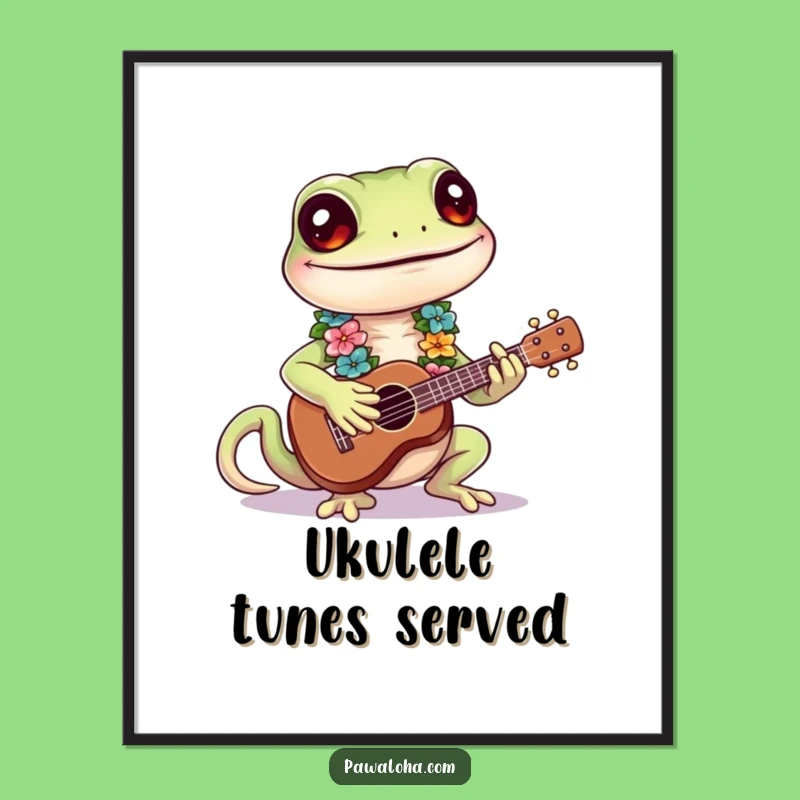 Funny Gecko Ukulele Serenade Poster - Quirky Gecko Gift for Music Decor