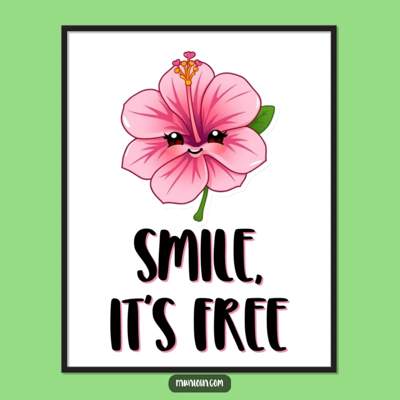 Funny Hibiscus Flower Poster: Sweet Smile Art, Perfect Wall Decor Gift