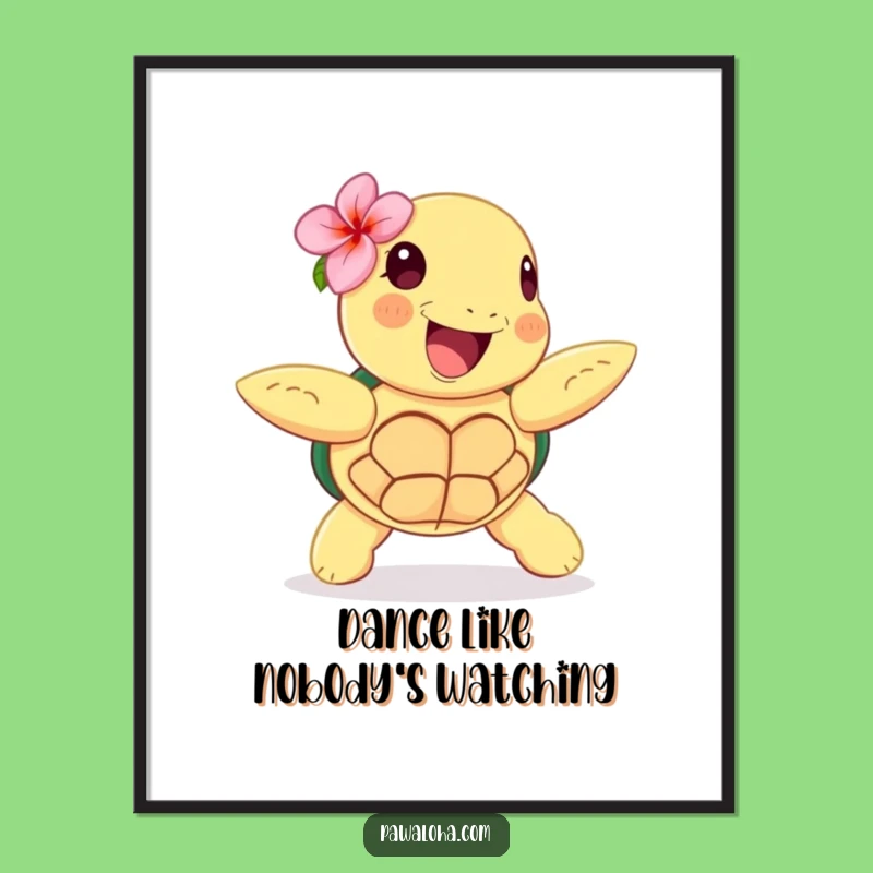 Funny Hula Turtle Poster: Happy Dancer, Tropical Art, Charming Funny Gift!