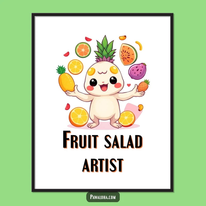 Funny Juggling Creature Poster - Tropical Fruit & Cheerful Art