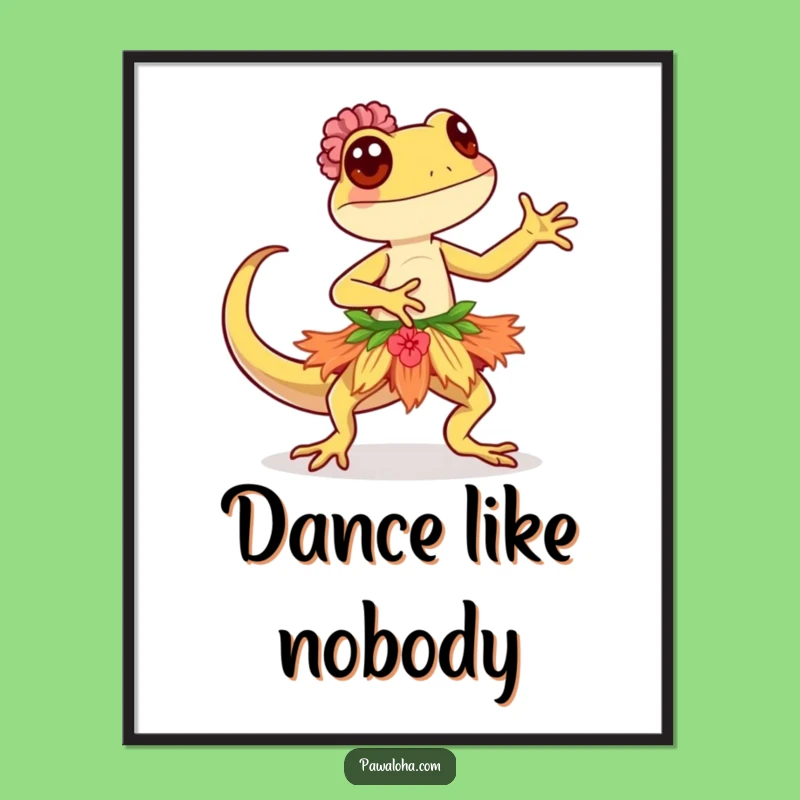 Funny Kawaii Gecko Poster: Vibrant Island Art, Hilarious Wall Decor Gift Idea