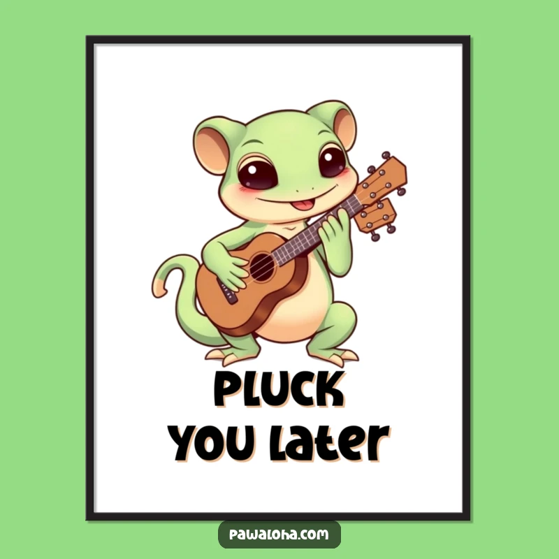 Funny Kawaii Gecko Ukulele Poster: Energetic Wall Art Gift