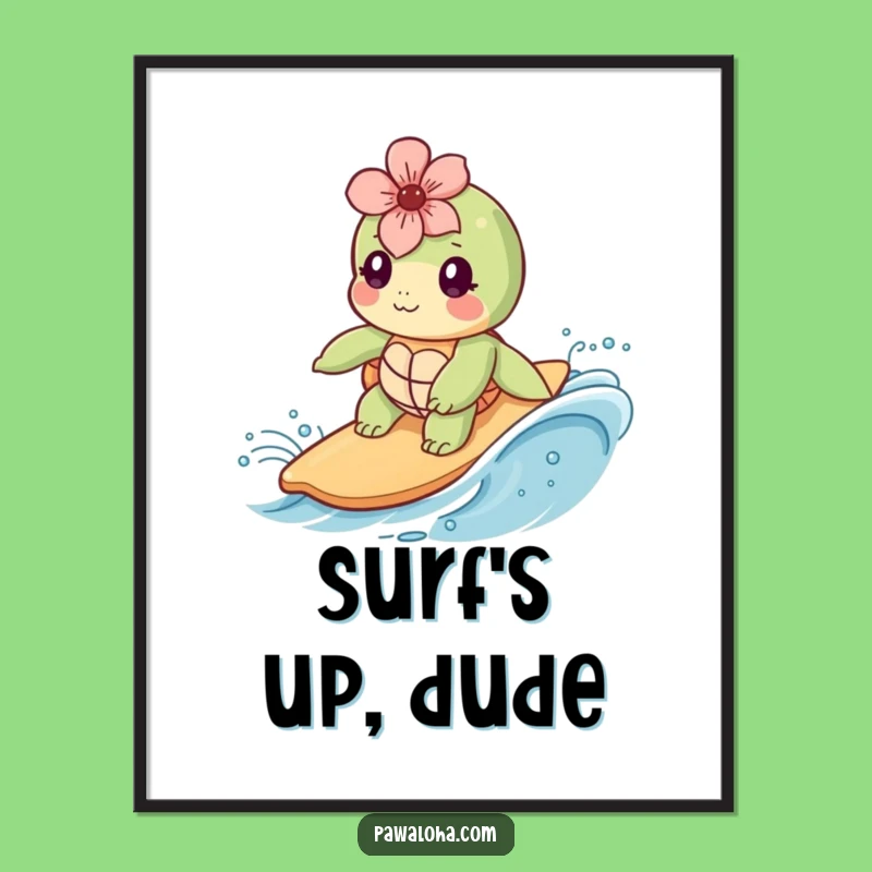 Funny Kawaii Sea Turtle Poster: Vibrant Ocean Art Print, Hilarious Wall Decor Gift Idea