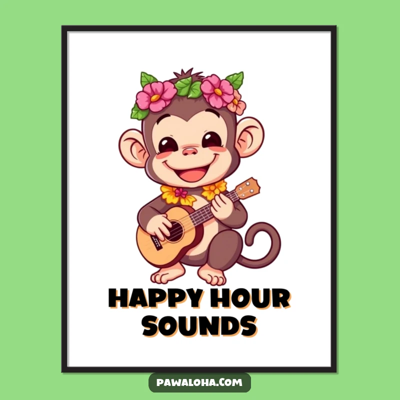 Funny Monkey Ukulele Poster: Hilarious Wall Art for Tropical Decor