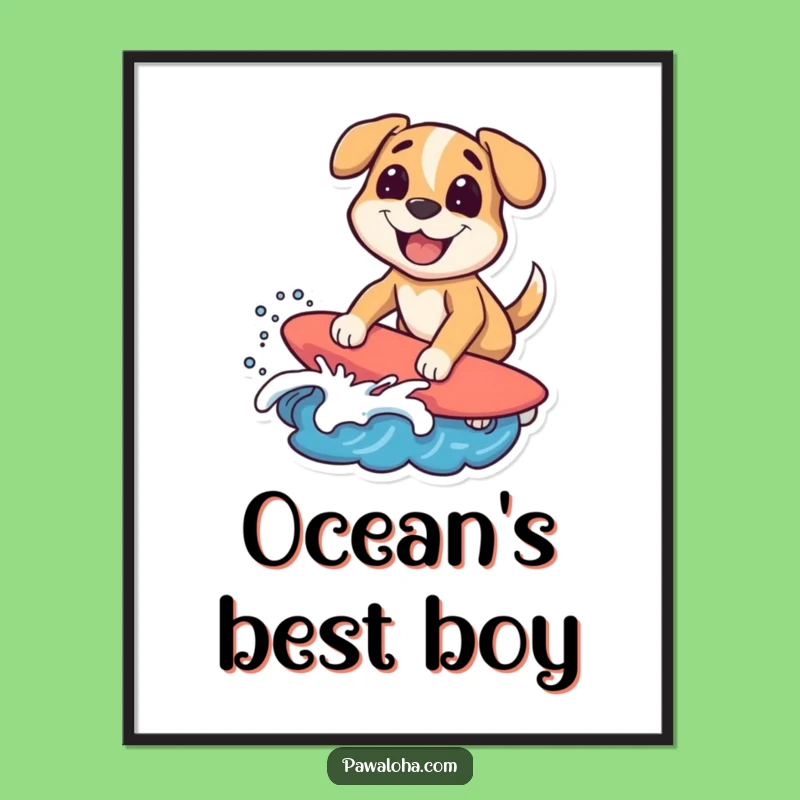 Funny Surfing Dog Poster, Rad Wall Art for Beachy Vibes