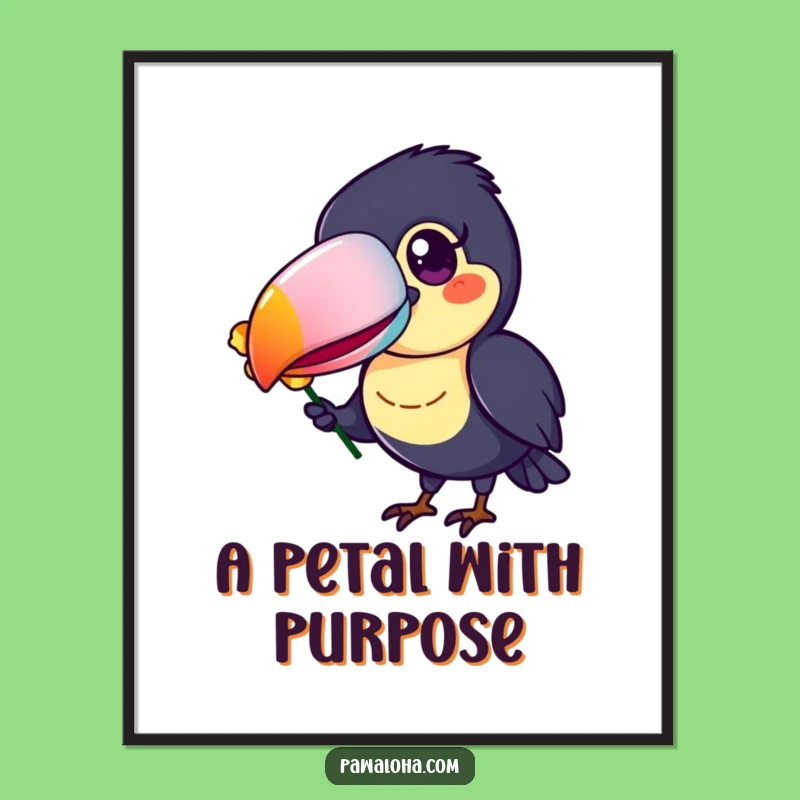 Funny Toucan Poster, Colorful Beak Flower Offering Wall Art, Perfect Cheerful Decor Gift