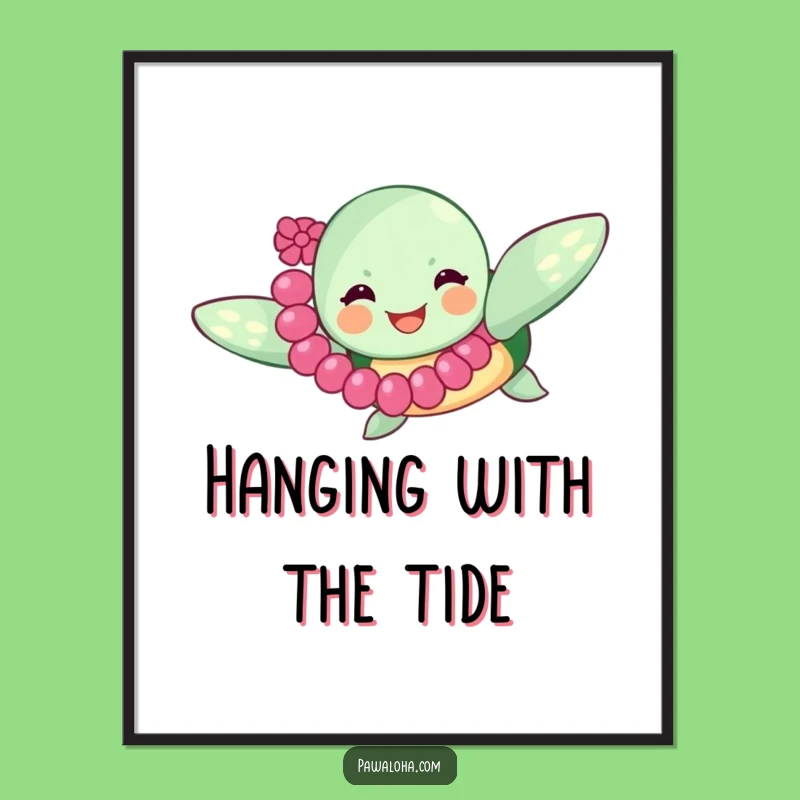 Funny Sea Turtle Lei Poster: Joyful Ocean Art for Wall Decor