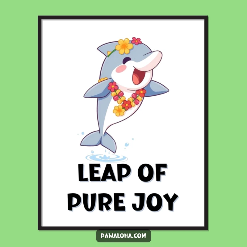 Funny Dolphin Lei Poster: Vibrant Leaping Art, Ideal Funny Gift!