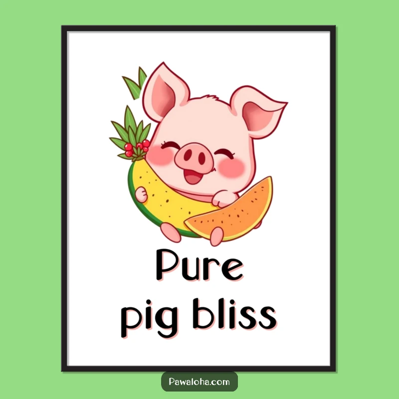 Funny Pig Paradise Poster: Joyful Swine and Tropical Fruit Art, Perfect Funny Gift Decor