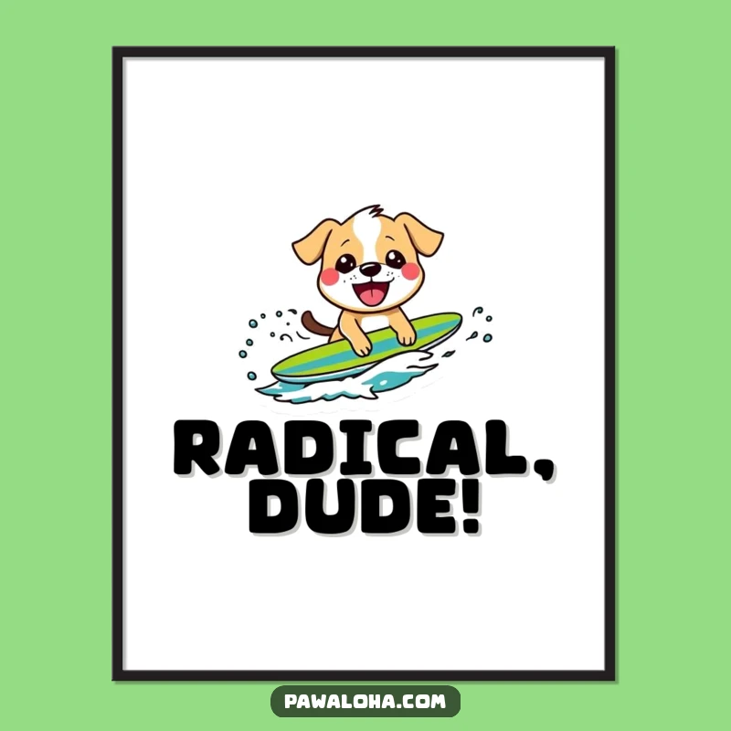 Funny Surfing Dog Poster - Grinning Pup Wave Rider Art