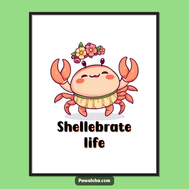 Funny Kawaii Crab Poster: Joyful Hula Dance Art Print - Beach Decor Gift