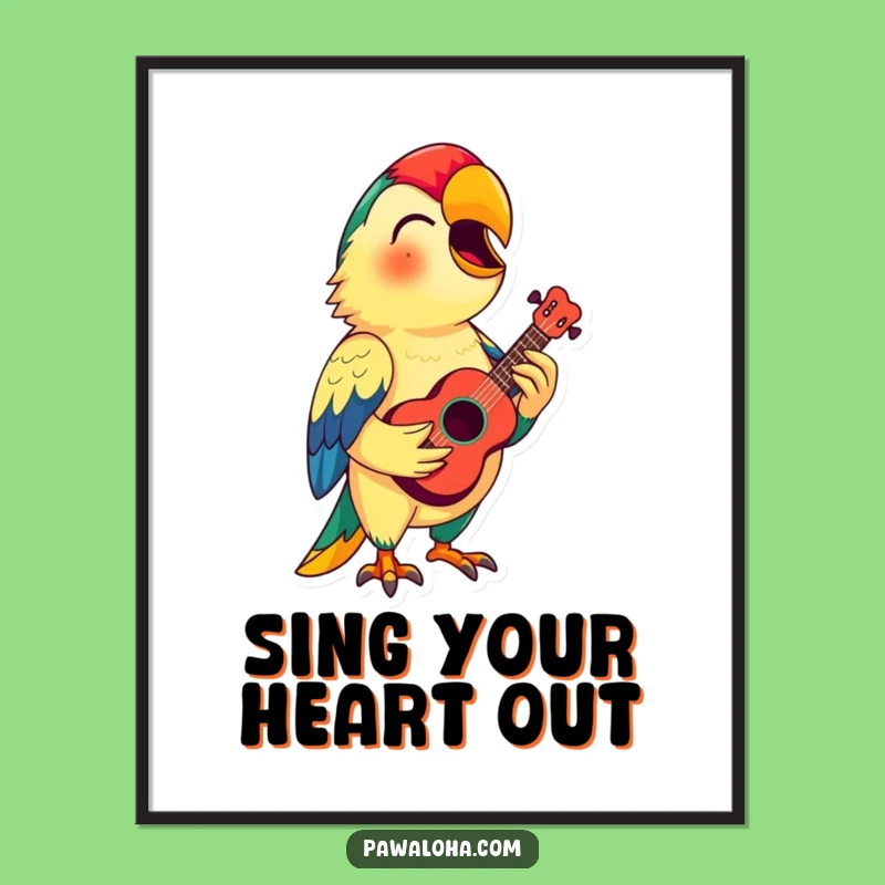 Funny Parrot Ukulele Poster: Tropical Music Art, Ideal Funny Gift!
