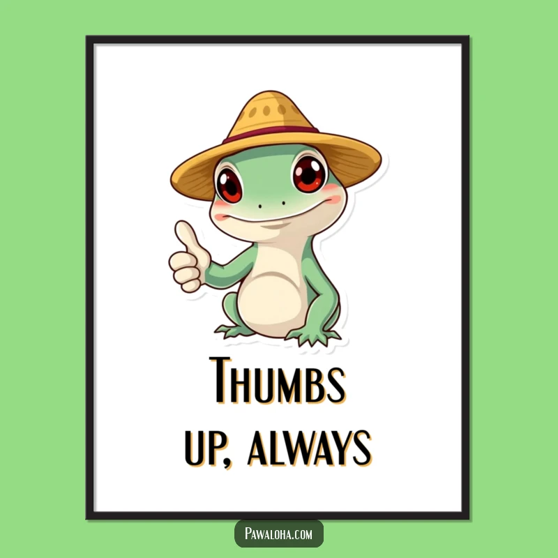 Funny Gecko Poster: Smiling Straw Hat Character Art for Wall Decor