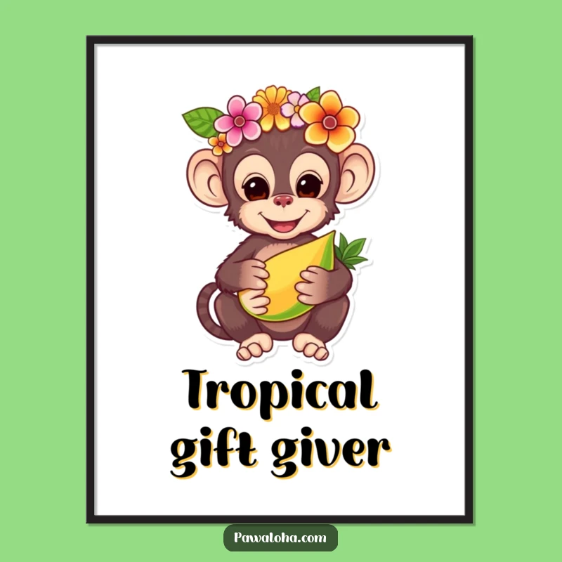 Funny Monkey Flower Crown Poster - Charming Tropical Wall Art Gift!