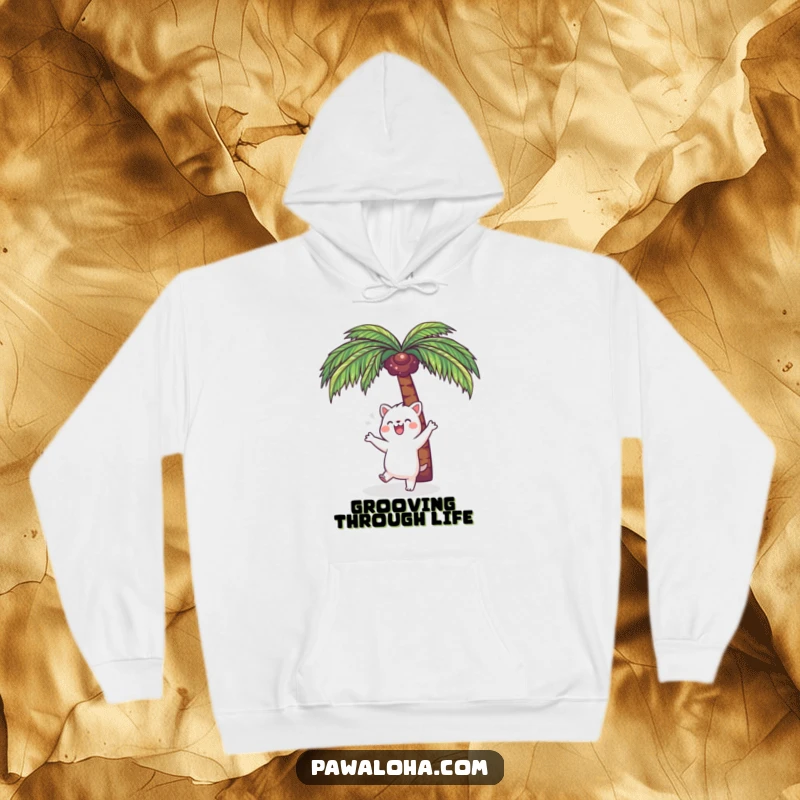 Funny Kawaii Dance Animal Hoodie: Cute cartoon creature dancing happily under a palm tree, perfect for staying warm and upbeat.