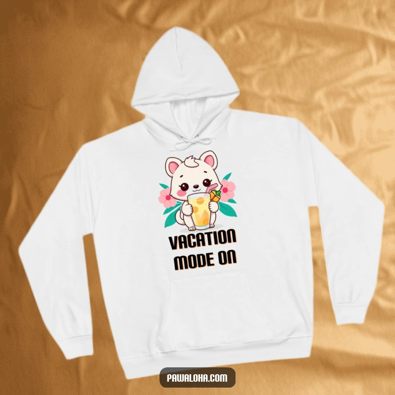 Funny Kawaii Sip Animal Hoodie: Cute cartoon creature with a tropical drink and straw, perfect for staying warm and relaxed.