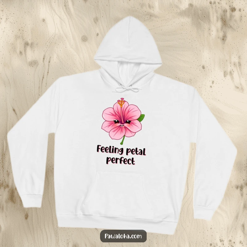 Funny hibiscus flower hoodie featuring a character with a sweet, friendly smile, perfect for staying warm and cheerful.