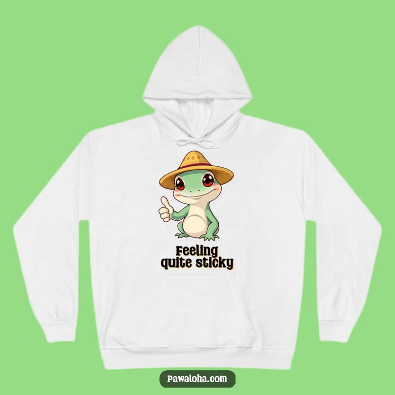 Funny Gecko Hoodie: Cozy Straw Hat Character Sweatshirt for Reptile Fans