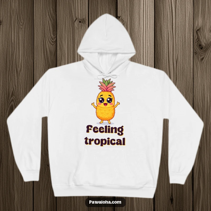 Funny pineapple hoodie character with googly eyes, enthusiastically doing the samba, comfortable and full of personality.