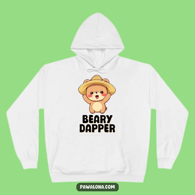 Funny Bear Cozy Hoodie: Delighted Bear in Straw Hat, Your Warm Funny Getaway Gift