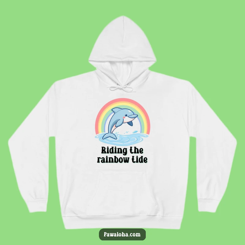 Funny Dolphin Hoodie, Leaping Rainbow Ocean Sweatshirt, Perfect Cozy Joyful Gift