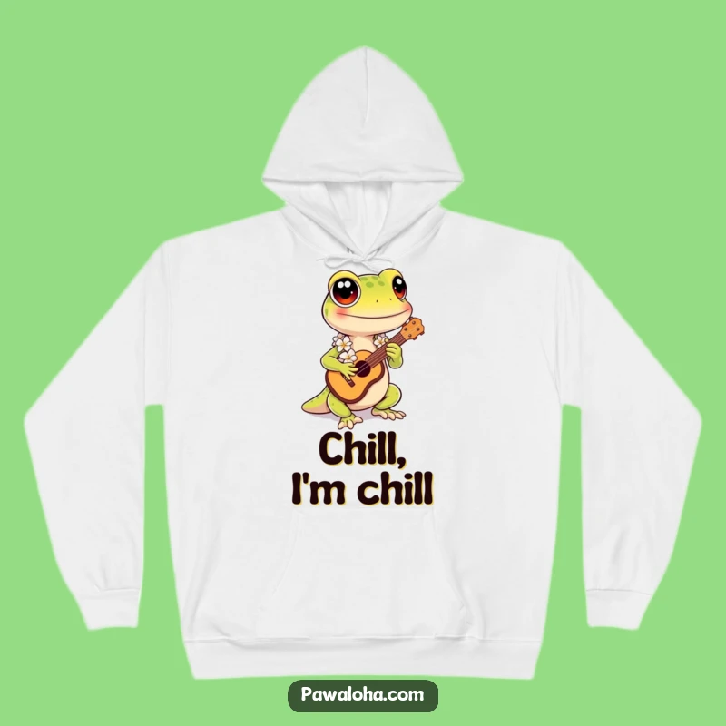 Funny Kawaii Gecko Hoodie: Cozy Hawaiian Ukulele Player Sweatshirt - Great Gift
