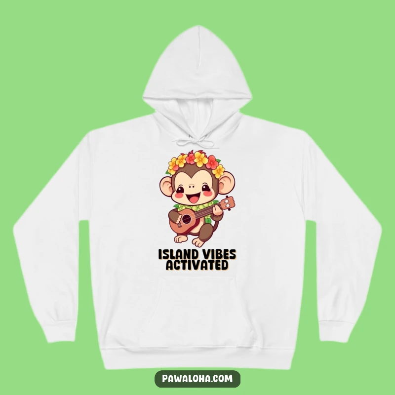 Funny Kawaii Monkey Hoodie: Aloha Ukulele, Cozy Humorous Gift