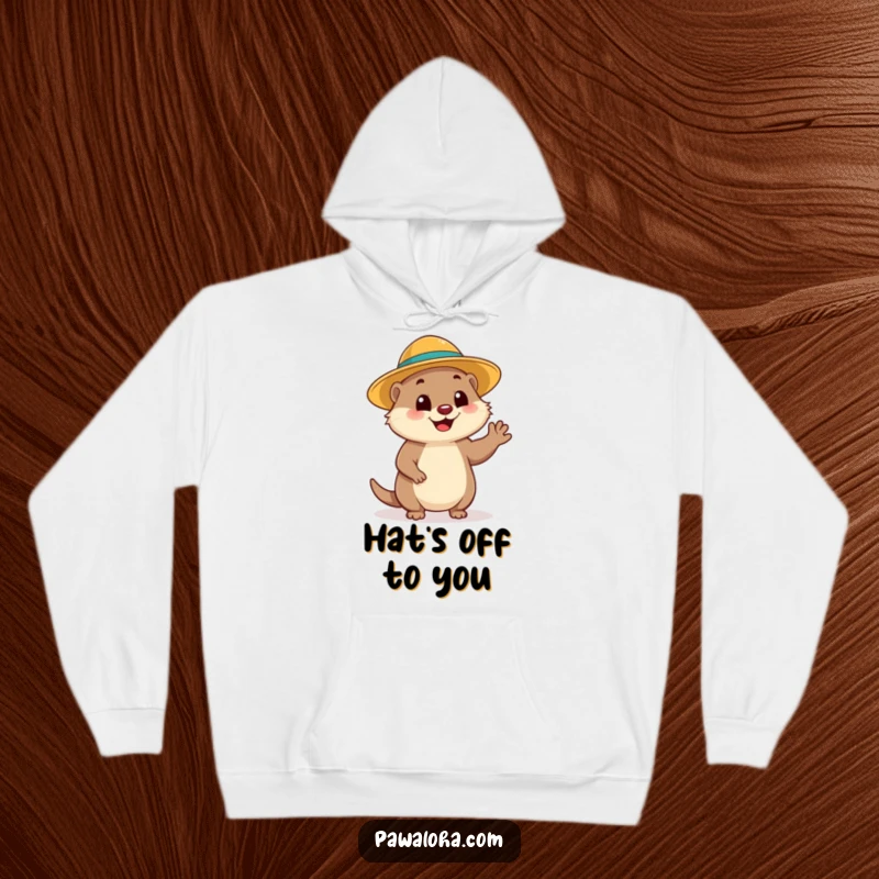 Funny Mongoose Wave Hoodie: A cheerful mongoose in a sun hat waves hello, bringing funny, sunny comfort to this warm garment.