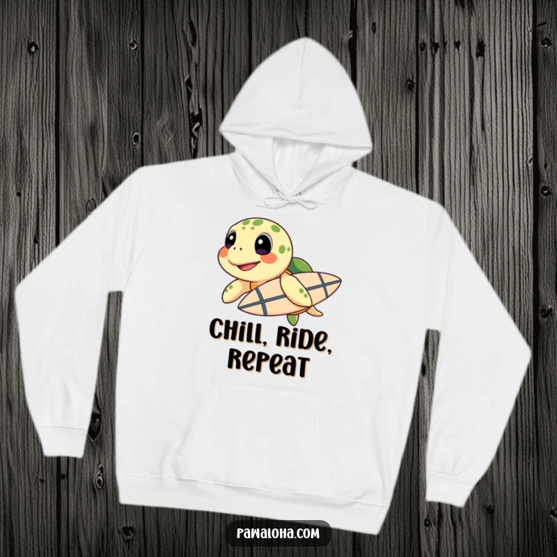 Funny Sea Turtle Surf Hoodie: A chill sea turtle with a surfboard under its flipper brings funny, coastal vibes to this warm hoodie.