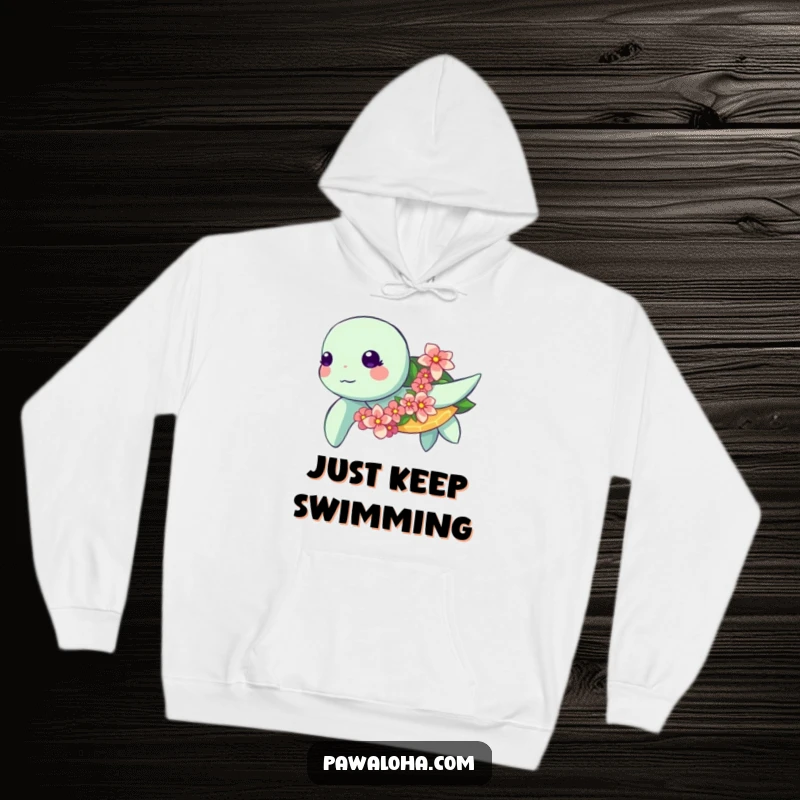Funny Kawaii Turtle Hoodie: Adorable sea turtle swimming with a flower garland, a funny and cozy ocean-themed sweatshirt.