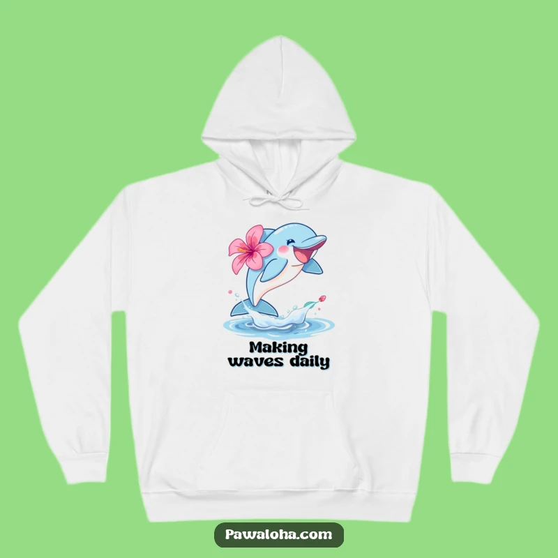 Cozy Funny Dolphin Hibiscus Hoodie: Joyful Vibes, Perfect Gift for Ocean Fans